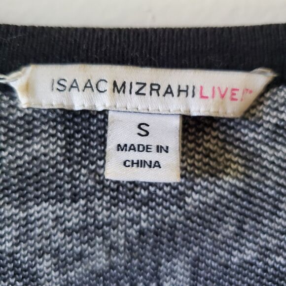 Isaac Mizrahi Live Women's S Black & White Floral Rose Button Front Cardigan - Picture 3 of 10